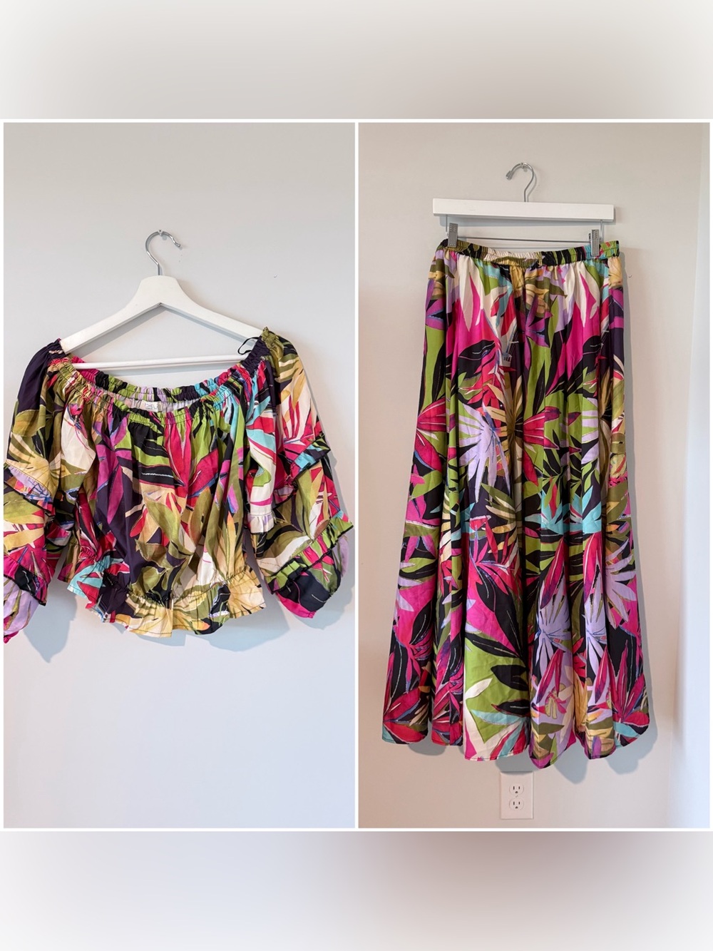 Rachel Tropical Two-Piece Skirt Set in Pink, Green & Black - Picture 1 of 13
